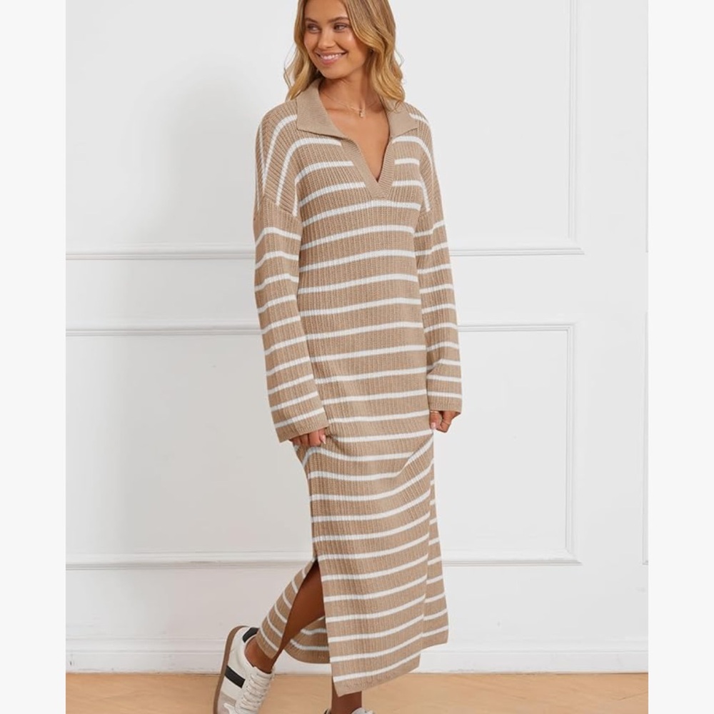 Striped Tan Maxi Dress